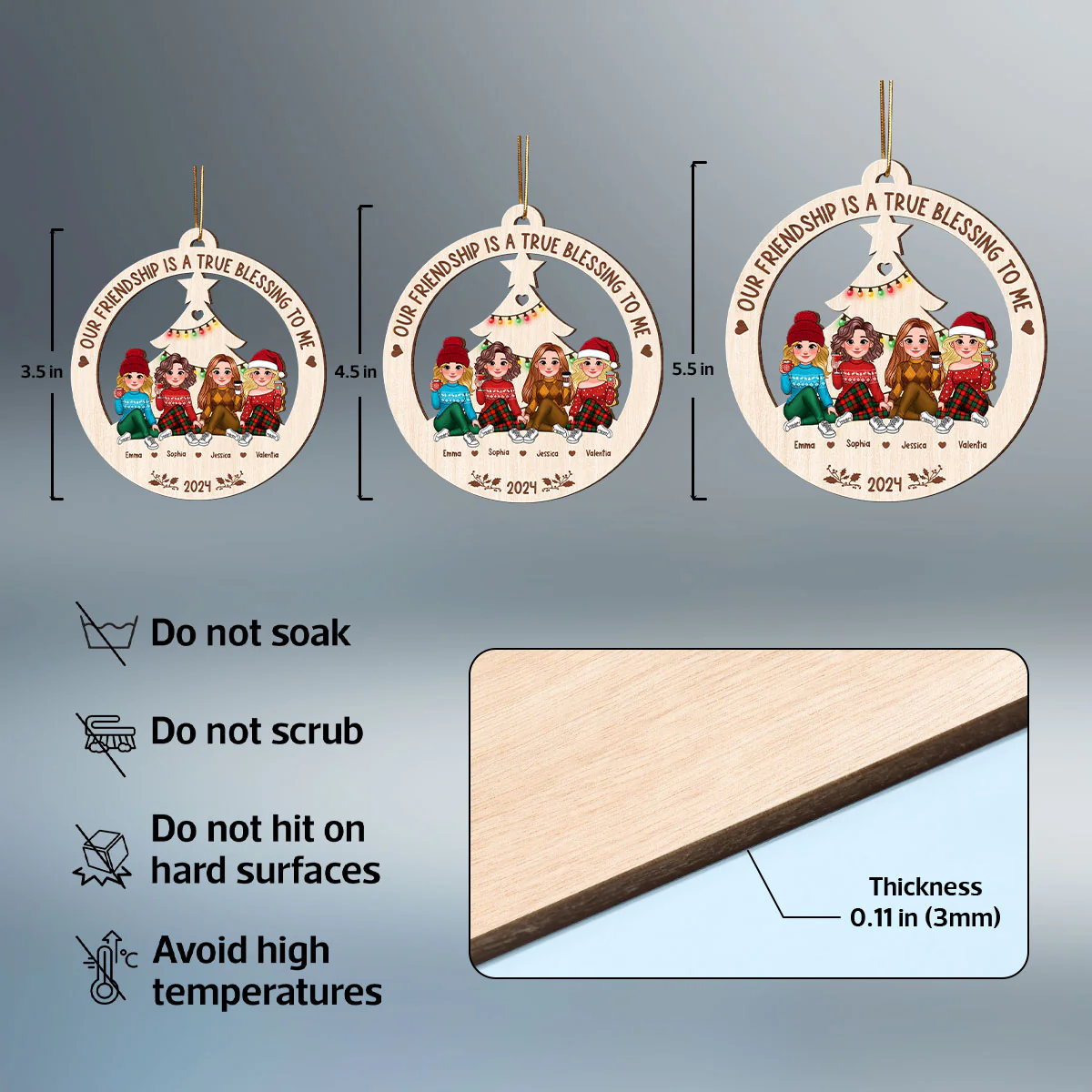 Animated Besties Christmas Tree Personalized Wooden Ornament, Christmas Gift For Best Friends - Image 6