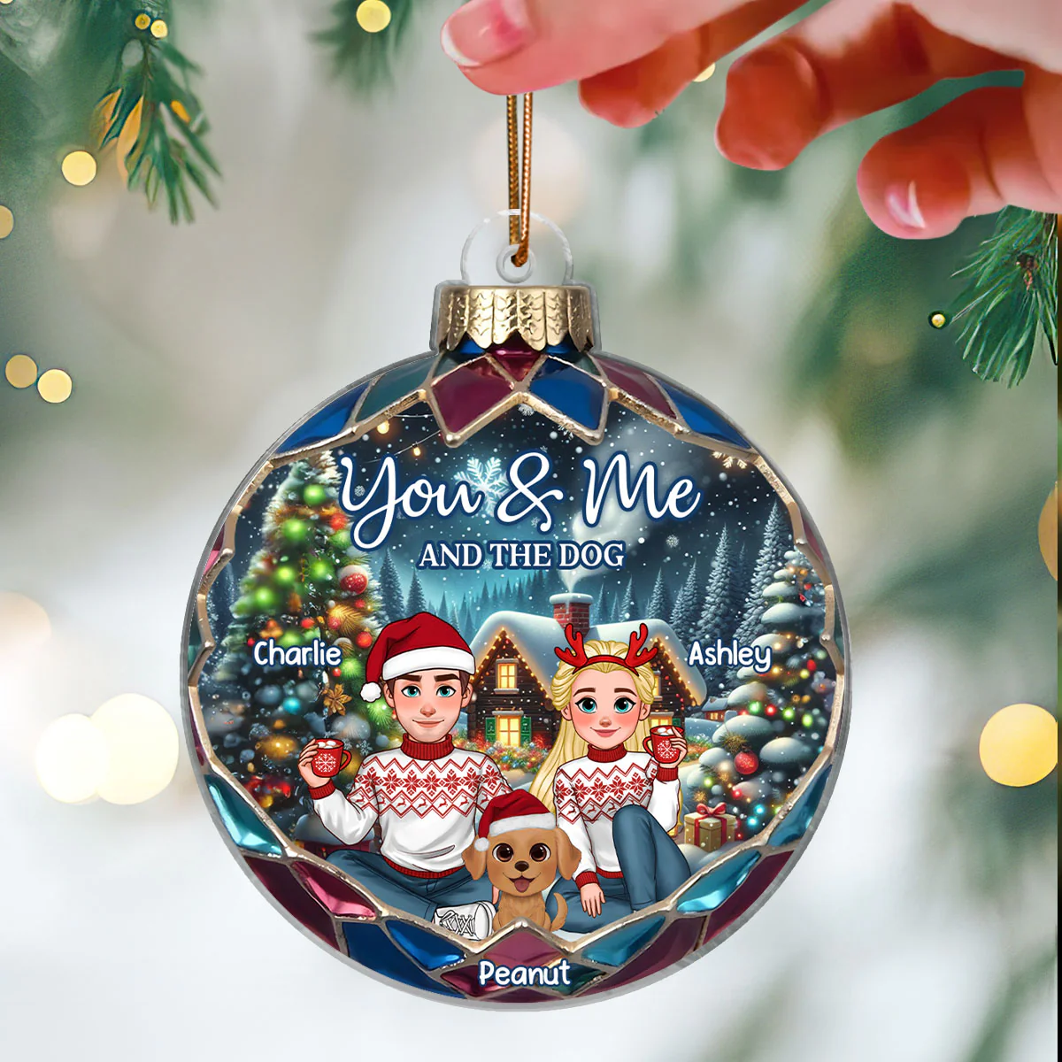 Animated Couple And Dogs Cats Beautiful Christmas Personalized Acrylic Ornament, Christmas Gift For Family - Image 3