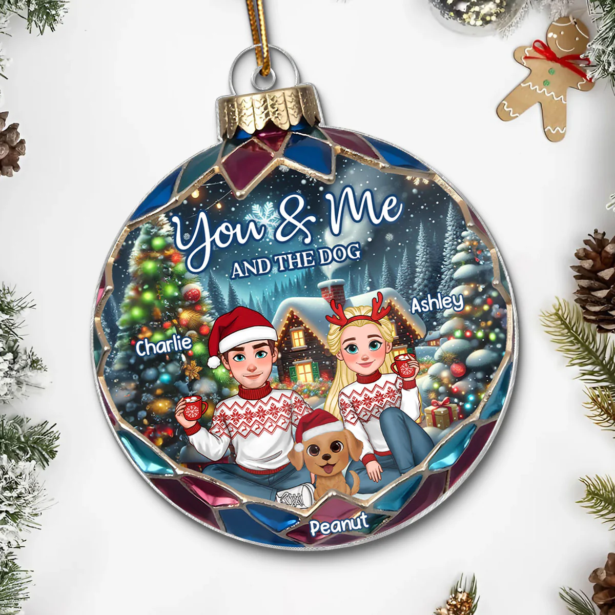 Animated Couple And Dogs Cats Beautiful Christmas Personalized Acrylic Ornament, Christmas Gift For Family - Image 5