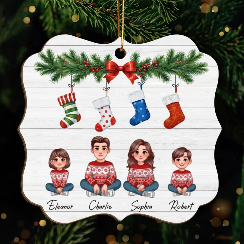 Animated Family Christmas Stockings Personalized Wooden Ornament - Image 6