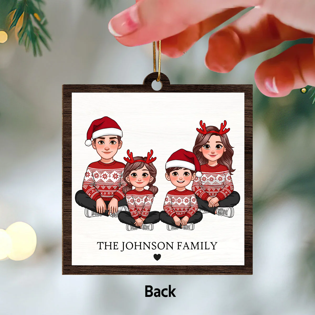 Animated Family Crossword Puzzle Art Personalized Double Sided Wooden Ornament - Image 3
