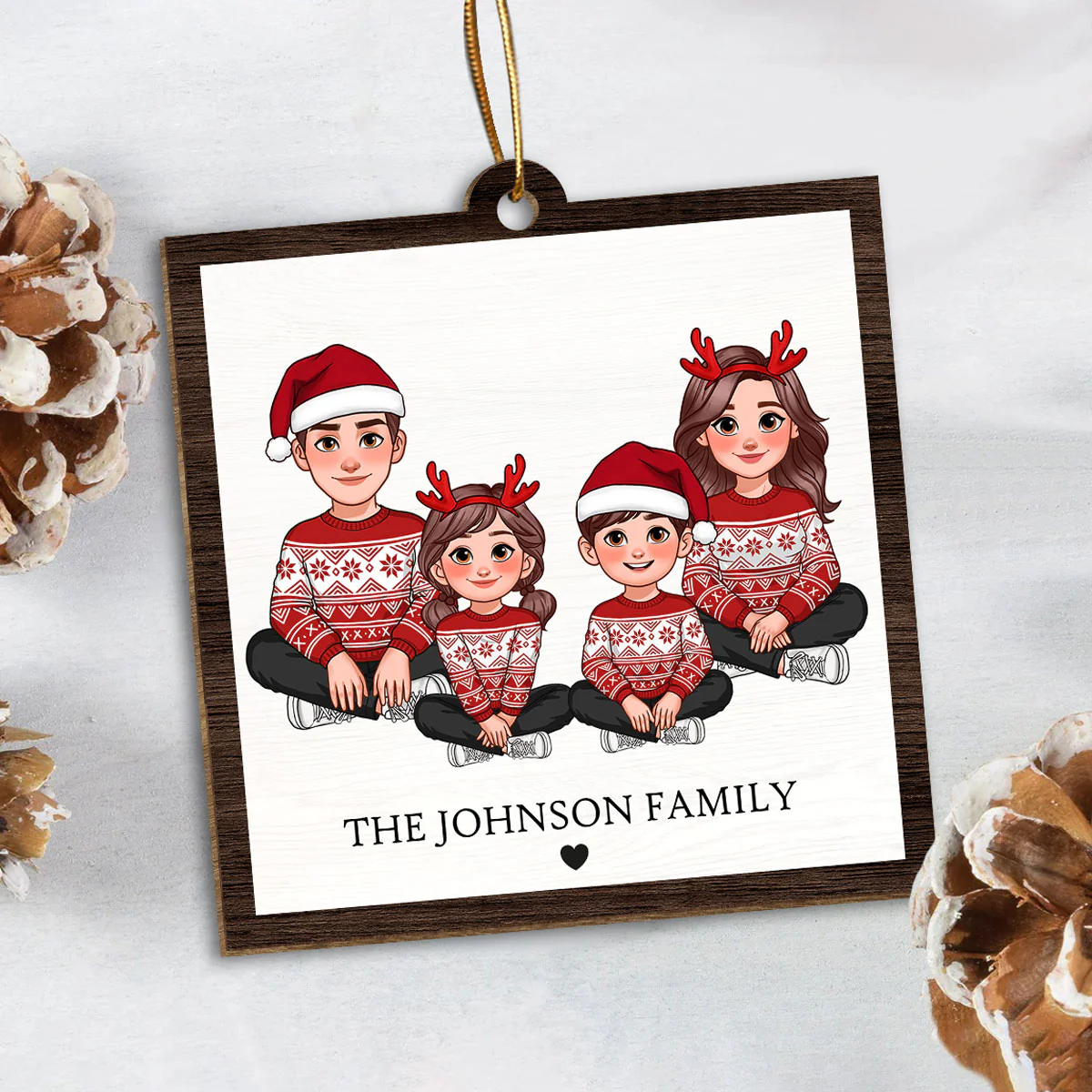 Animated Family Crossword Puzzle Art Personalized Double Sided Wooden Ornament - Image 5