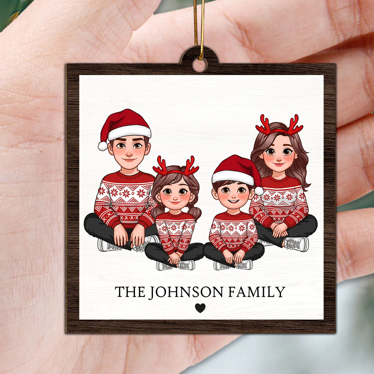 Animated Family Crossword Puzzle Art Personalized Double Sided Wooden Ornament - Image 6