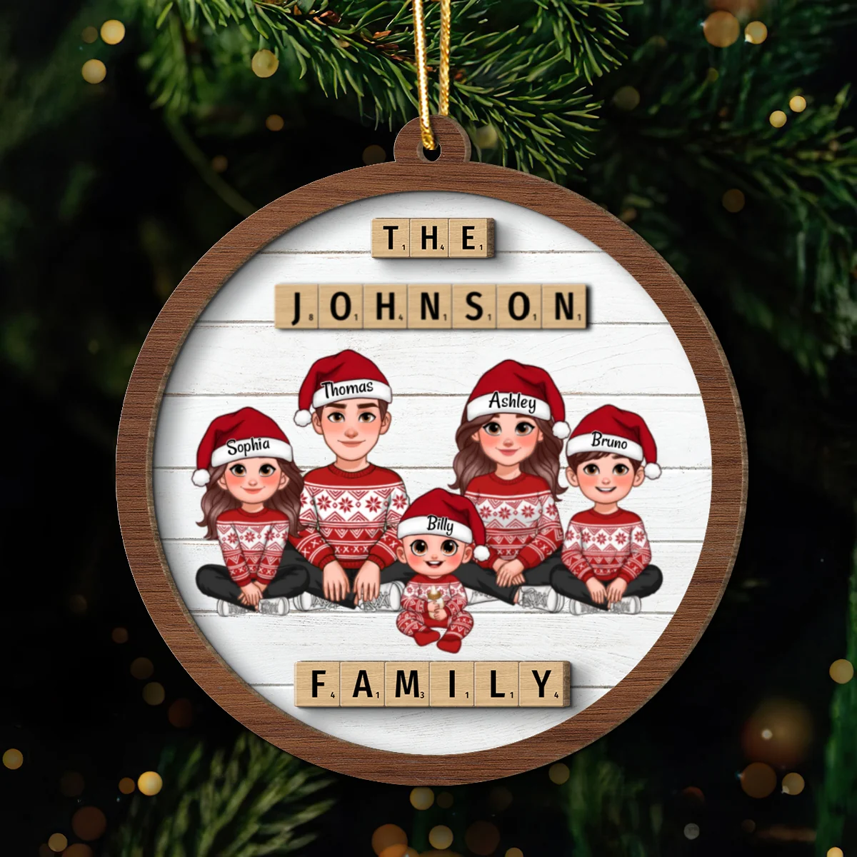 Animated Family Sitting Wooden Blocks Personalized 2-Layer Wooden Ornament, Christmas Decoration, Christmas Gift For Family - Image 11