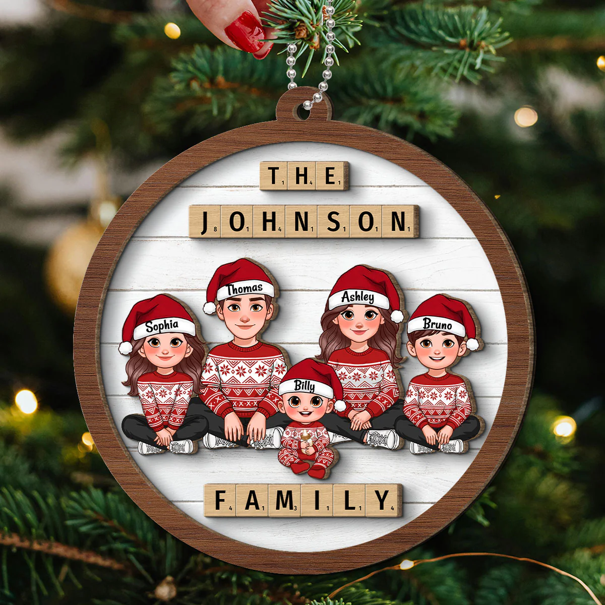 Animated Family Sitting Wooden Blocks Personalized 2-Layer Wooden Ornament, Christmas Decoration, Christmas Gift For Family - Image 5