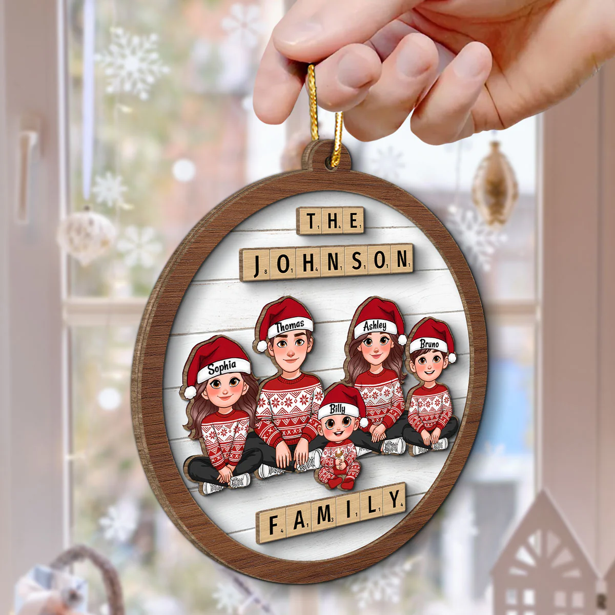 Animated Family Sitting Wooden Blocks Personalized 2-Layer Wooden Ornament, Christmas Decoration, Christmas Gift For Family - Image 6
