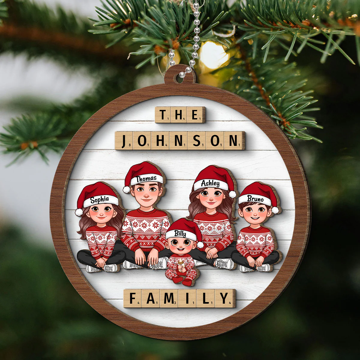 Animated Family Sitting Wooden Blocks Personalized 2-Layer Wooden Ornament, Christmas Decoration, Christmas Gift For Family - Image 8