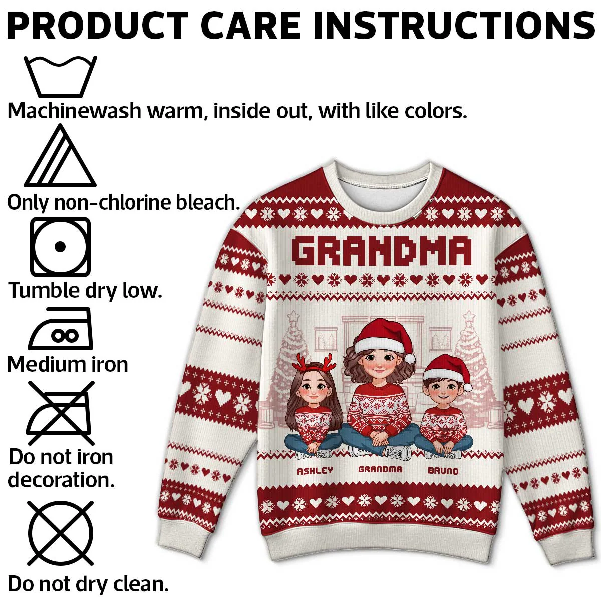 Animated Grandma Grandkids Christmas Personalized Faux Knitting Ugly Sweater - Image 6