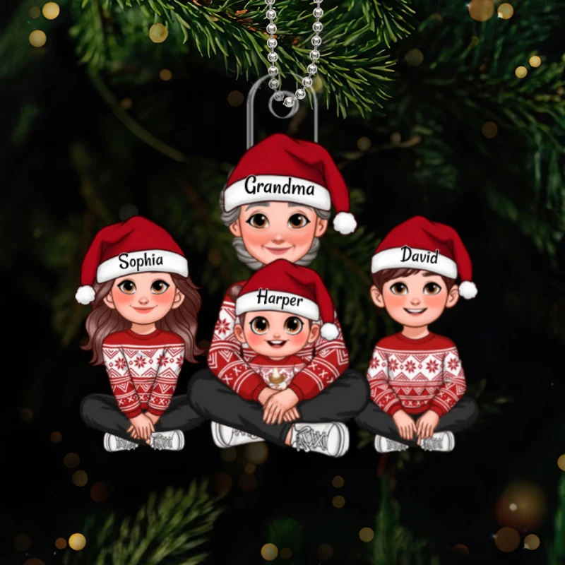 Animated Grandma Grandkids Sitting Christmas Personalized Acrylic Ornament - Image 8