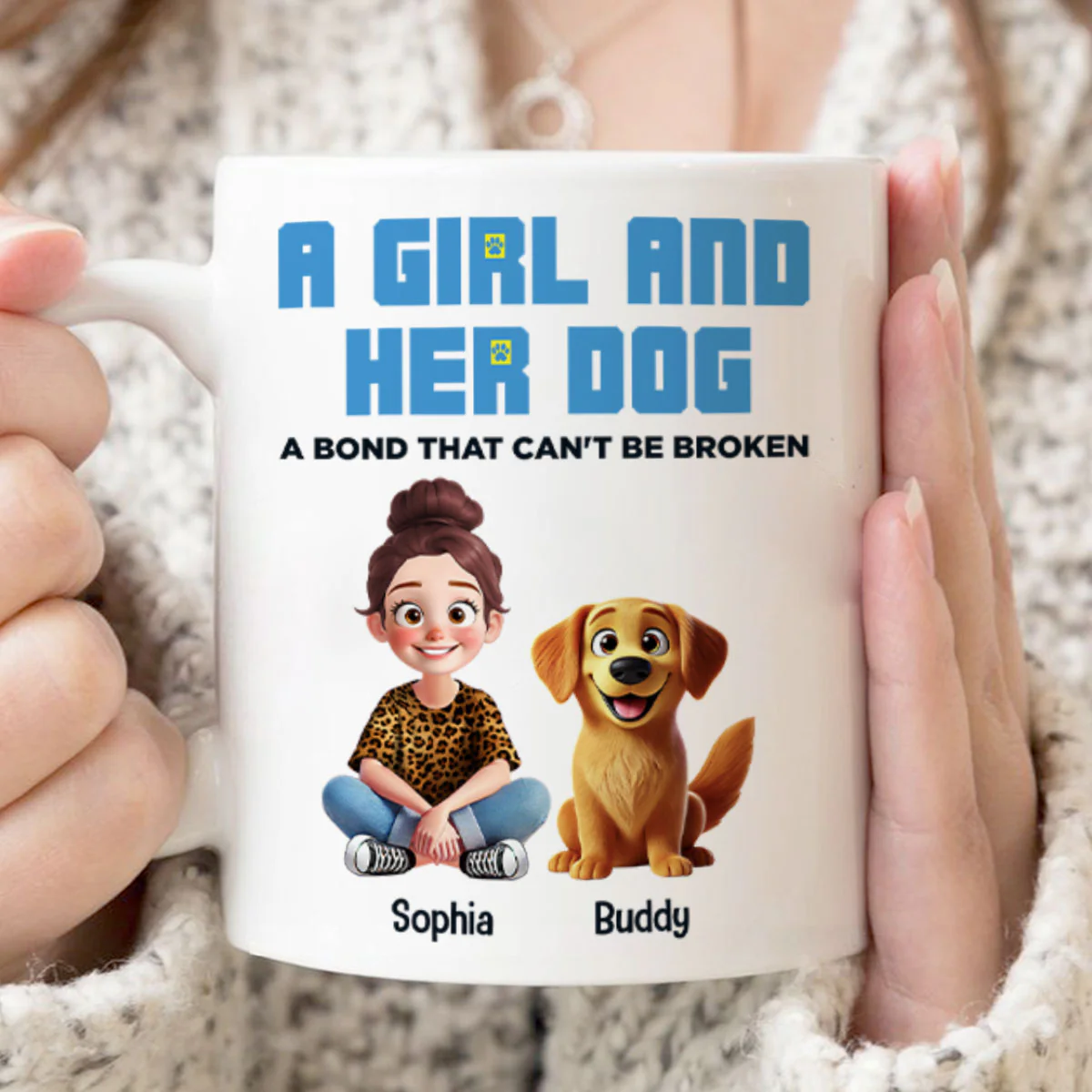 Animation Cartoon A Girl Boy And Dogs A Bond That Can't Be Broken Personalized Mug, Gift For Dog Lovers - Image 4