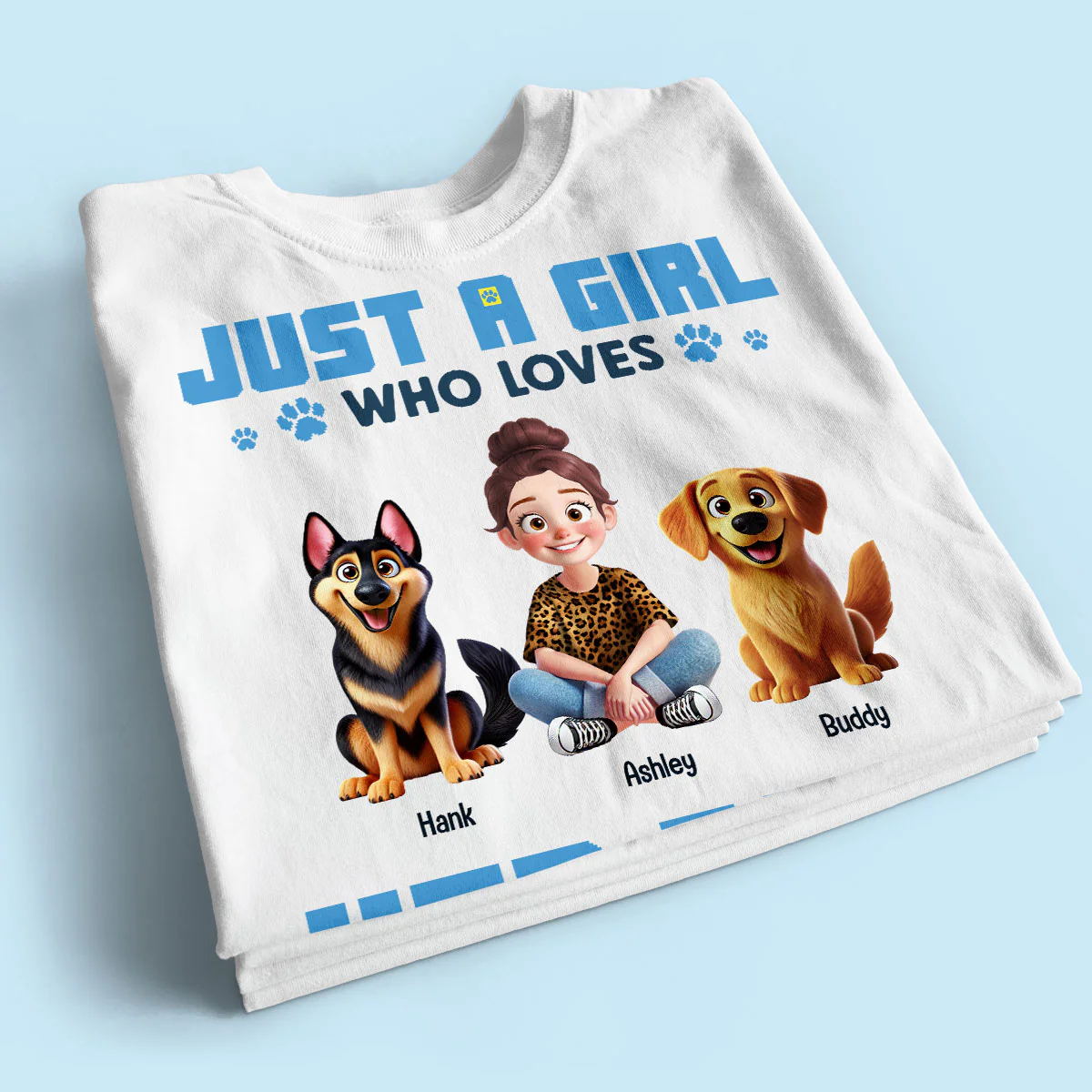 Animation Cartoon Just A Girl Who Loves Her Dogs Personalized Shirt, Gift For Dog Lovers - Image 2