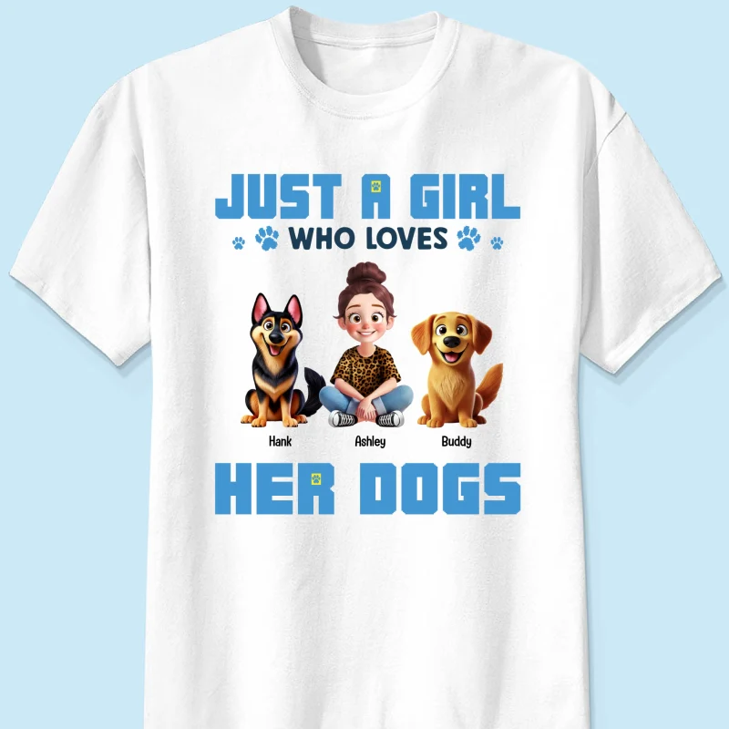 Animation Cartoon Just A Girl Who Loves Her Dogs Personalized Shirt, Gift For Dog Lovers - Image 7