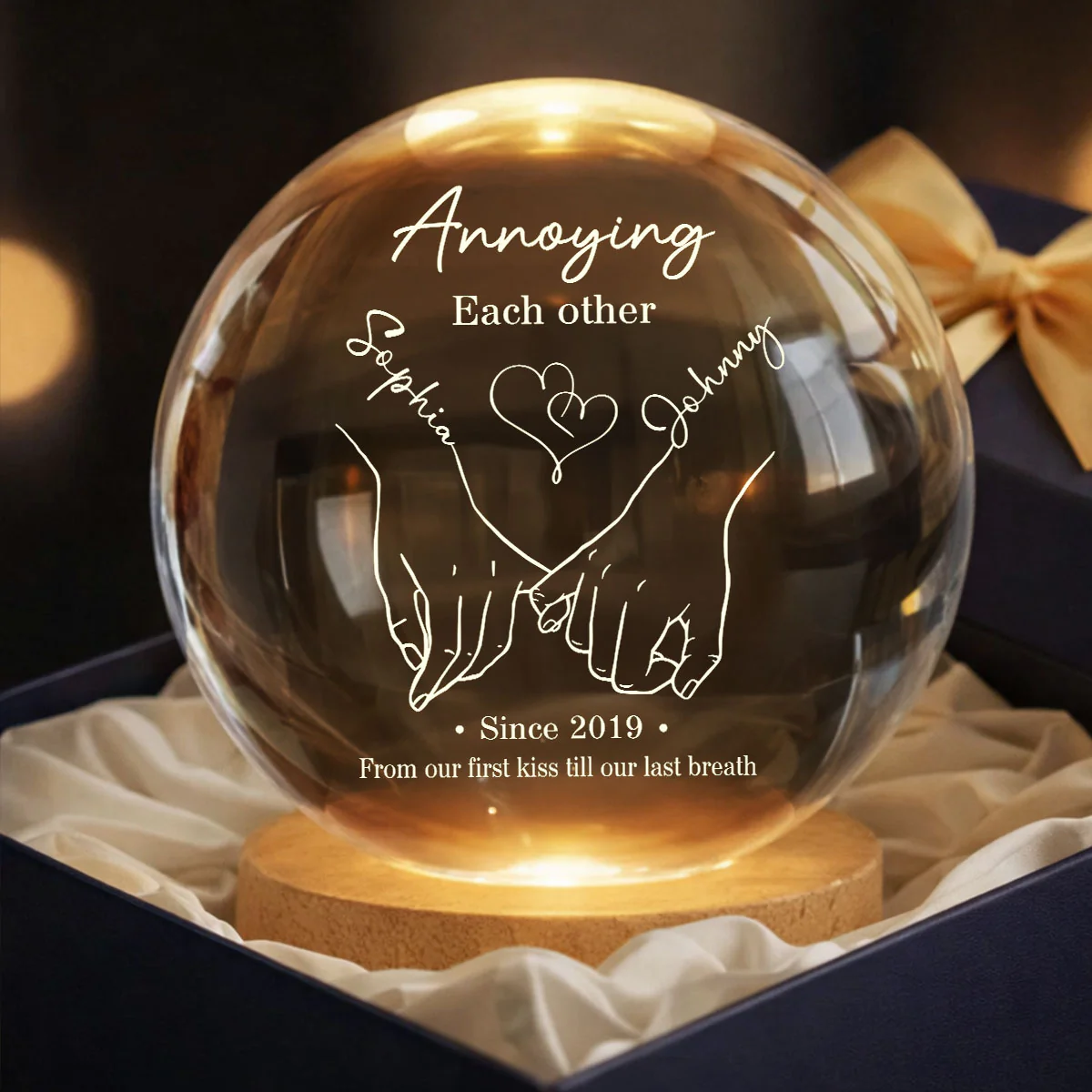 Annoying Each Other and Still Going Strong - Personalized Crystal Ball LED Night Light - Sentimental Valentine's Day Gift for Her, for Him - Image 4