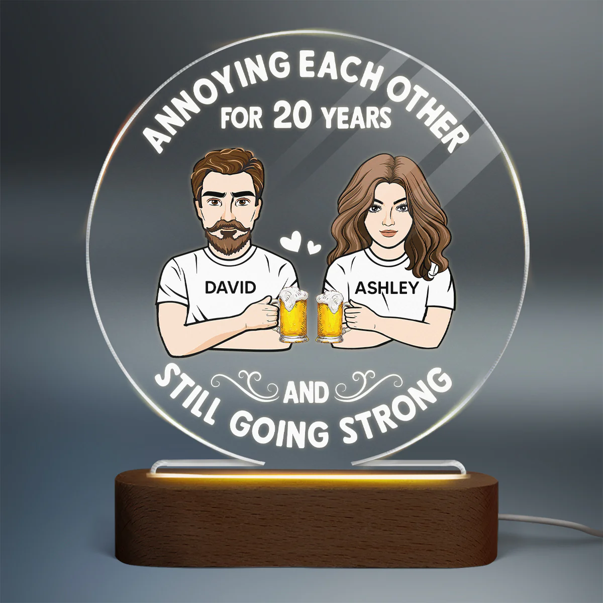 Annoying Each Other Couple Drinking Personalized Circle Acrylic Plaque With LED Night Light - Valentine‘s Day Gift - Anniversary Gift For Couple - Gift For Him - Gift For Her - Image 2