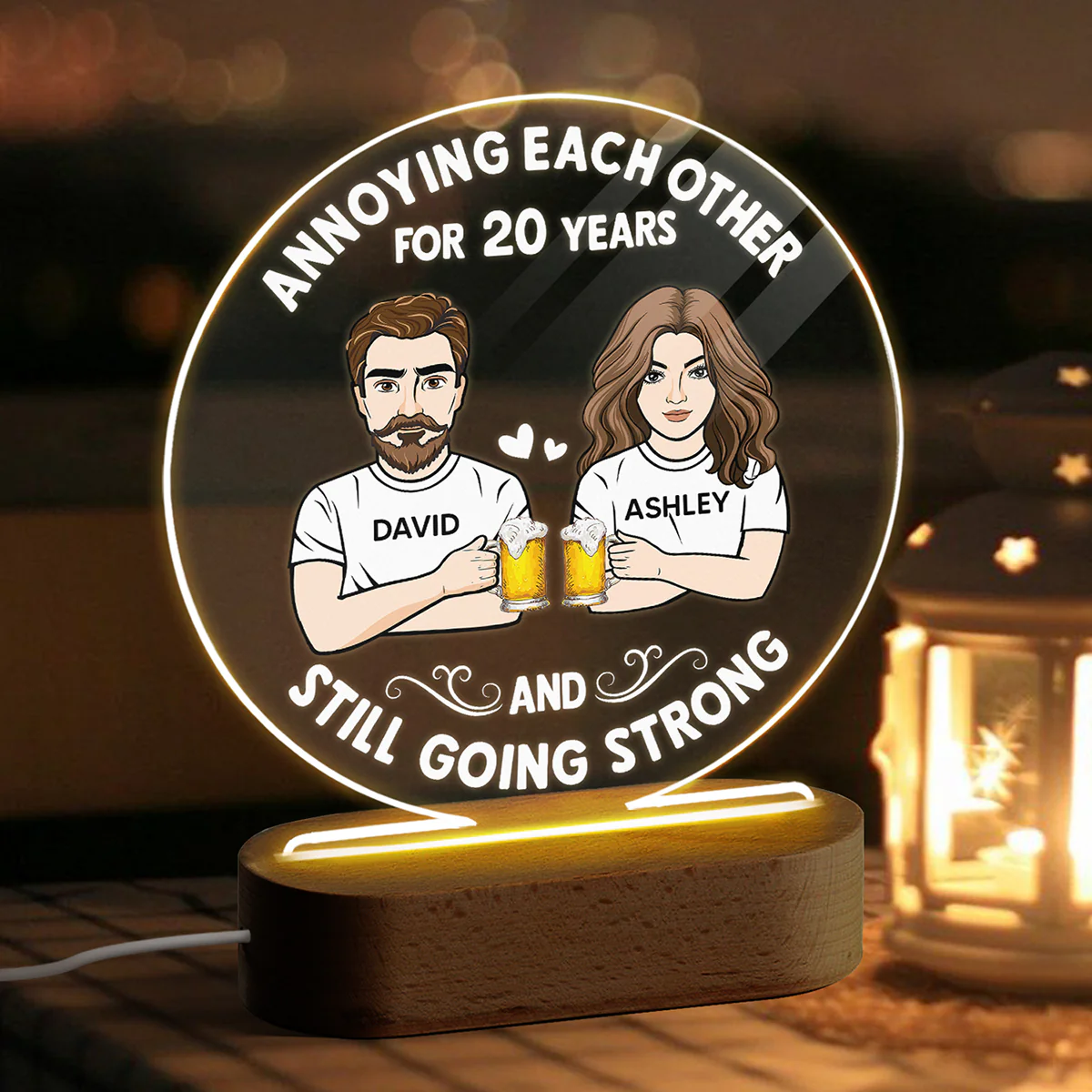 Annoying Each Other Couple Drinking Personalized Circle Acrylic Plaque With LED Night Light - Valentine‘s Day Gift - Anniversary Gift For Couple - Gift For Him - Gift For Her - Image 3
