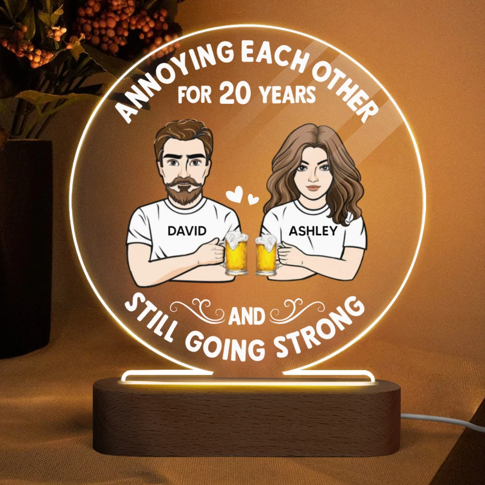 Annoying Each Other Couple Drinking Personalized Circle Acrylic Plaque With LED Night Light - Valentine‘s Day Gift - Anniversary Gift For Couple - Gift For Him - Gift For Her - Image 4