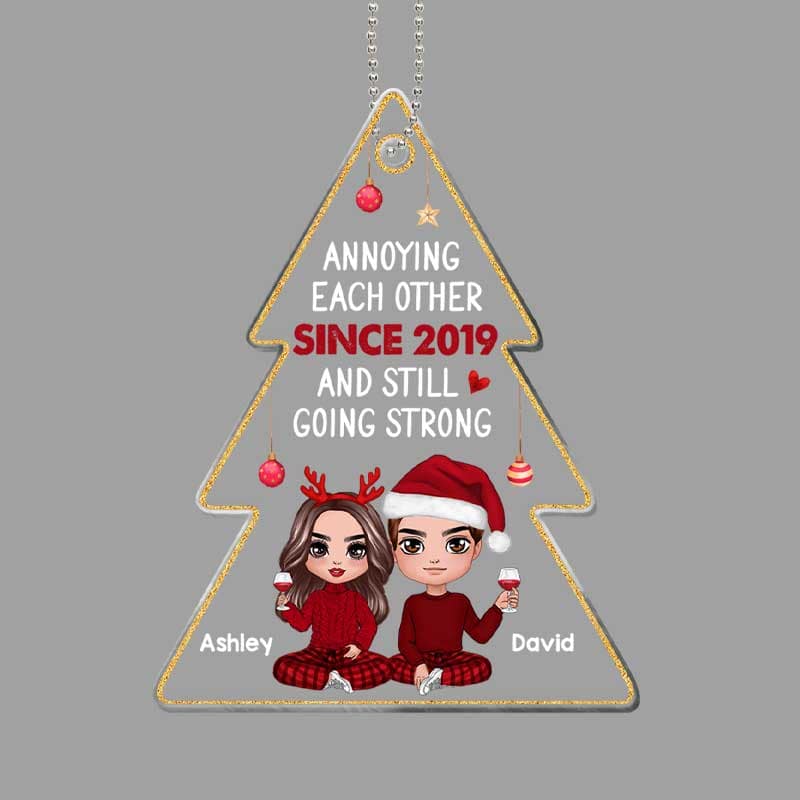 Annoying Each Other Doll Couple Christmas Tree Shape Personalized Acrylic Ornament - Image 2