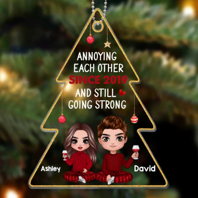 Annoying Each Other Doll Couple Christmas Tree Shape Personalized Acrylic Ornament - Image 4