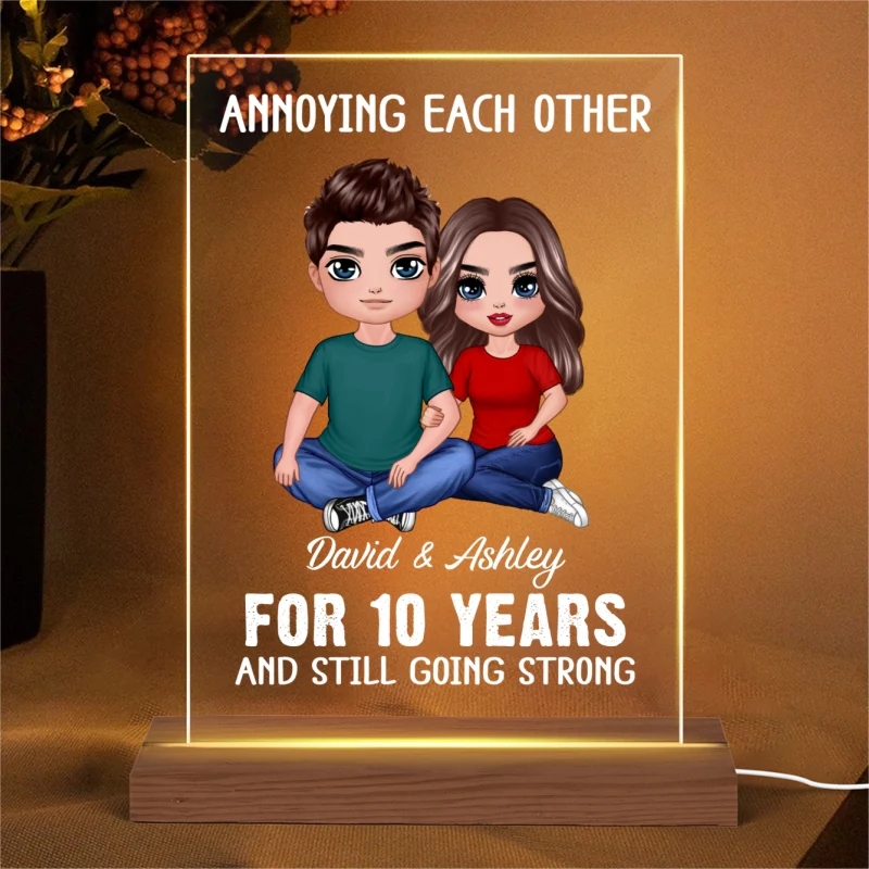 Annoying Each Other Embracing Doll Couple Sitting Personalized Rectangle Acrylic Plaque LED Lamp Night Light - Image 4