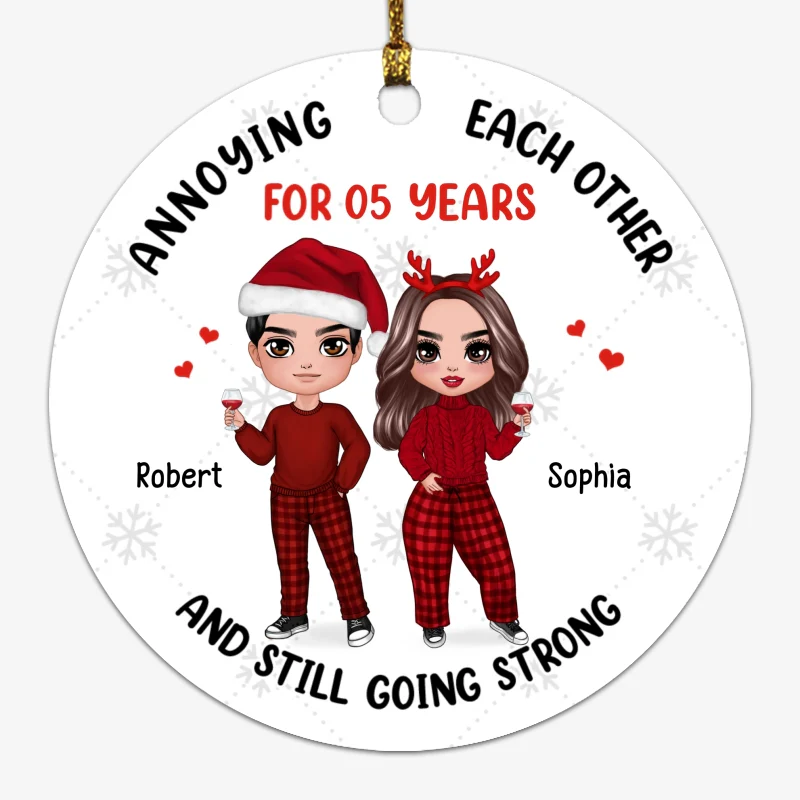 Annoying Each Other For Years Doll Couple Standing Personalized Circle Ornament - Image 2