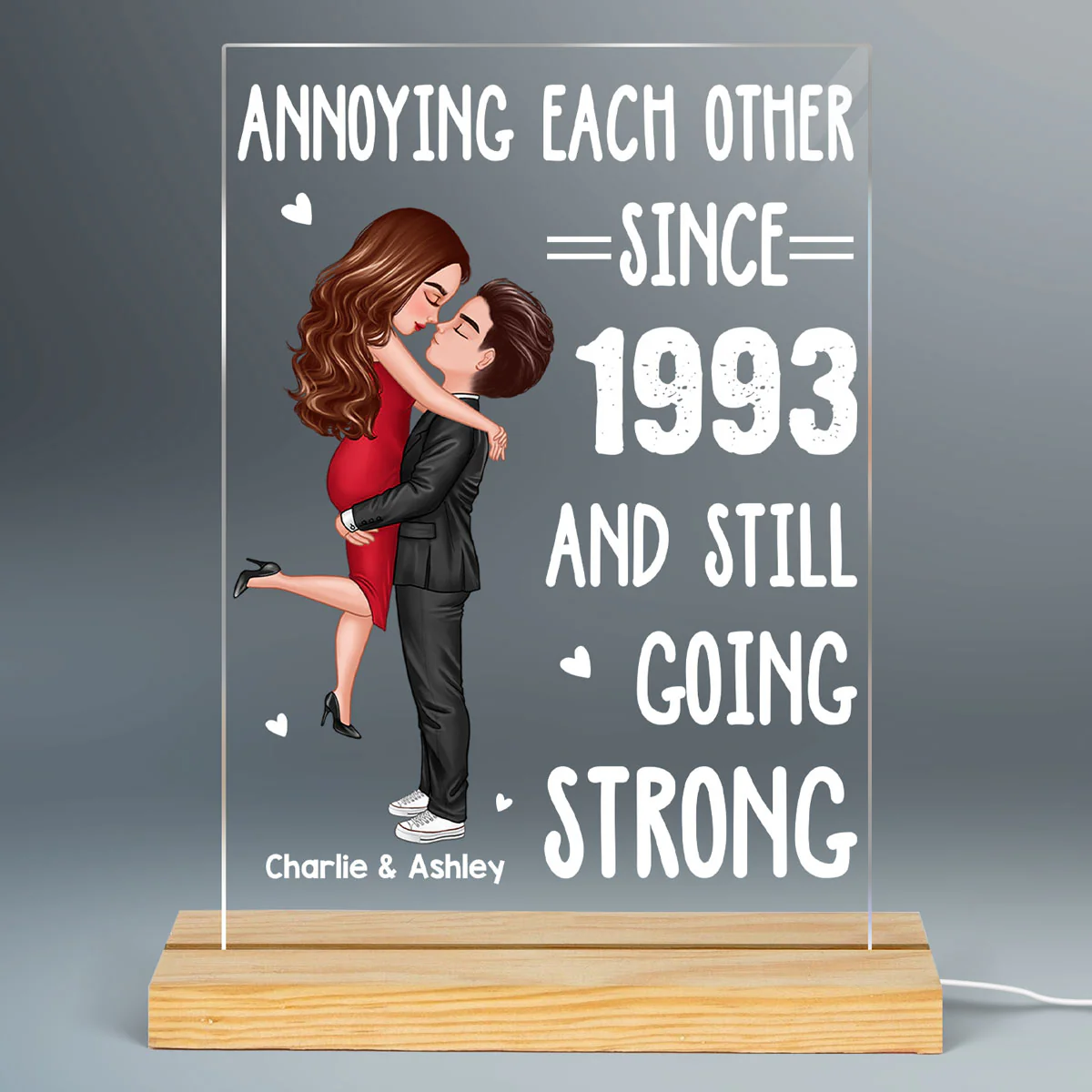 Annoying Each Other Hugging Couple Personalized Acrylic LED Night Light LED Lamp - Image 2