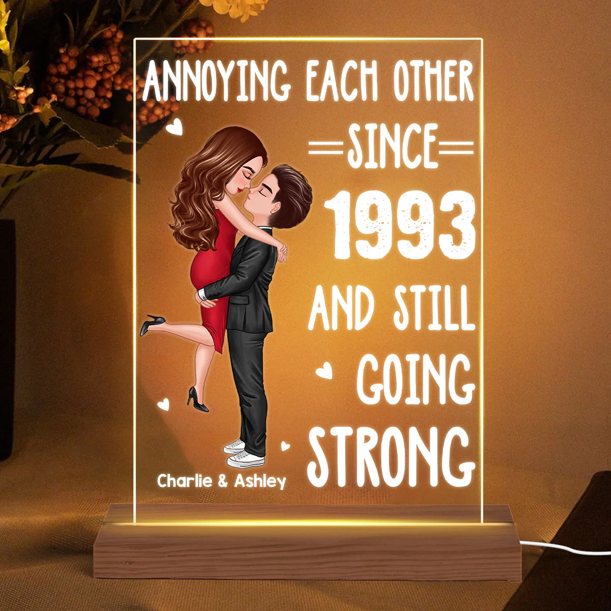 Annoying Each Other Hugging Couple Personalized Acrylic LED Night Light LED Lamp - Image 3