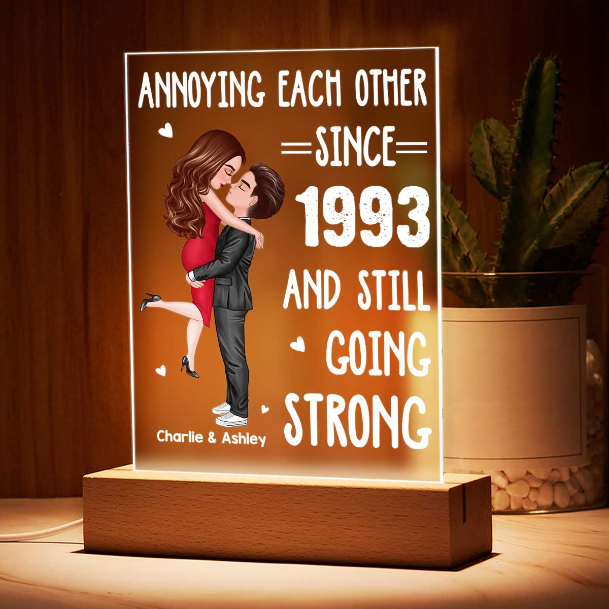 Annoying Each Other Hugging Couple Personalized Acrylic LED Night Light LED Lamp - Image 4