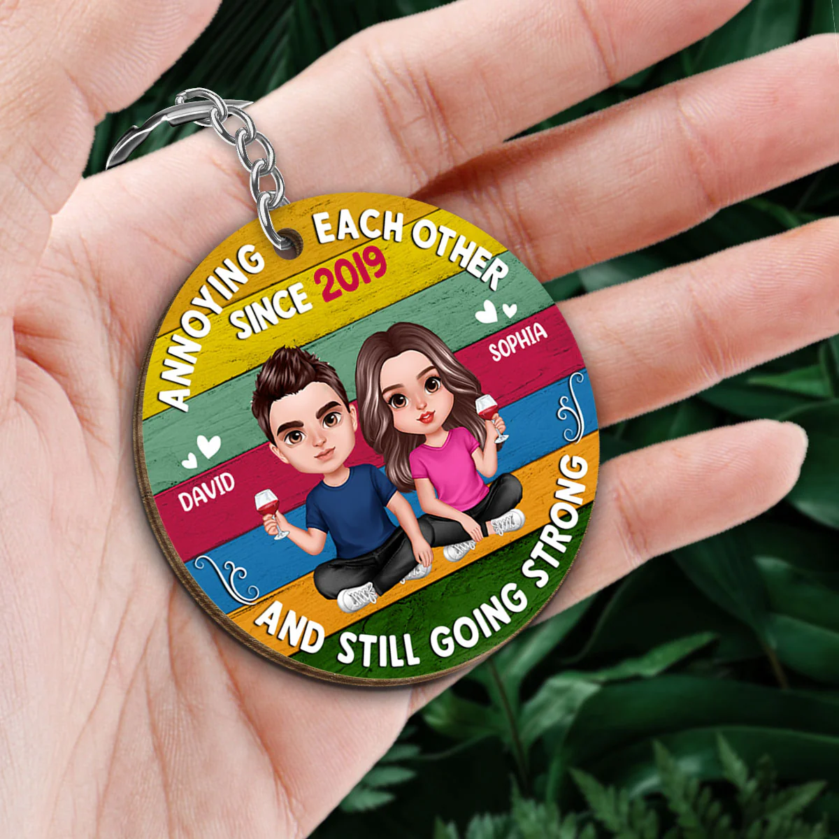 Annoying Each Other Since Retro Realistic Couple Favorite Song Scannable QR Code Personalized Wooden Keychain - Image 2
