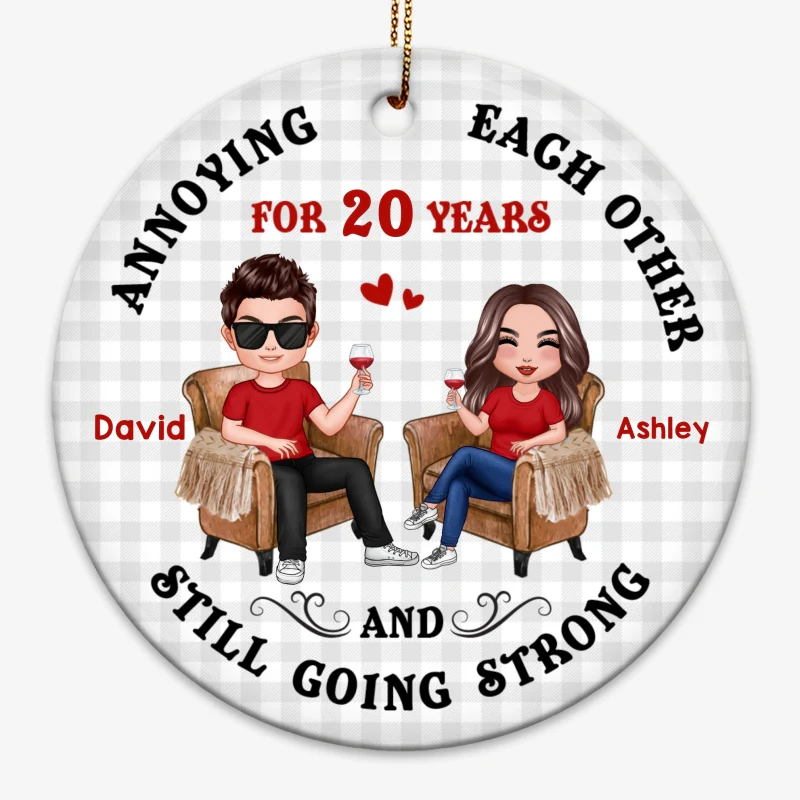 Annoying Each Other Sitting Couple Personalized Circle Ornament