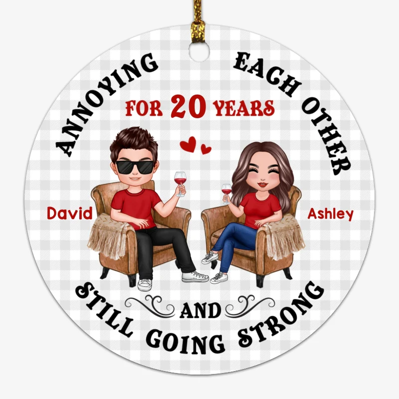 Annoying Each Other Sitting Couple Personalized Circle Ornament - Image 2