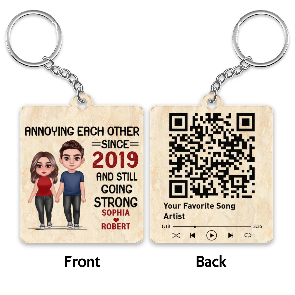 Annoying Each Other Standing Couple Personalized Favorite Song QR Code Personalized Acrylic Keychain - Image 4