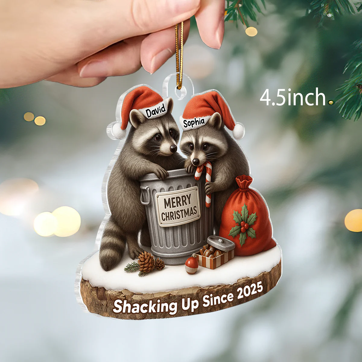 Another Christmas Living in Sin Funny Raccon Couple - Personalized Acrylic Ornament - Christmas Gift for her, Gift for him - Image 2
