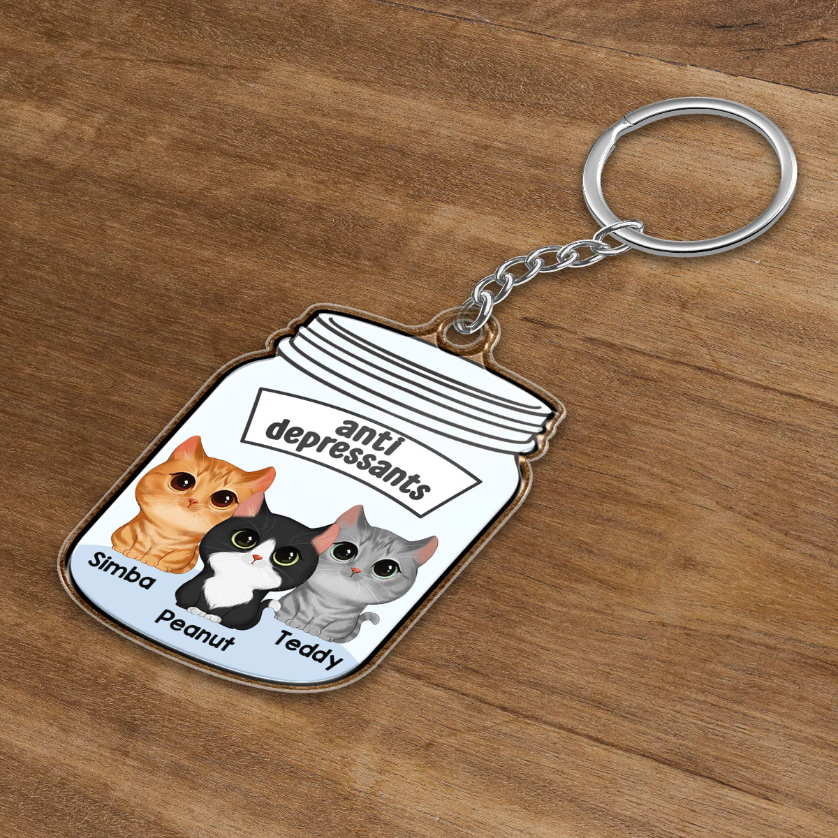 Antidepressant Watercolor Cute Cats Personalized Acrylic Keychain - Image 3