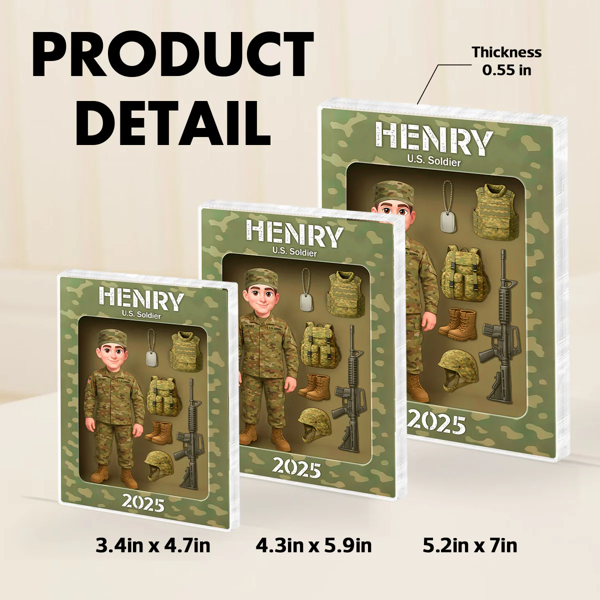Army Action Figure 3D Effect - Personalized Acrylic Block - Special Christmas Gift For The Brave Soldier - Image 8