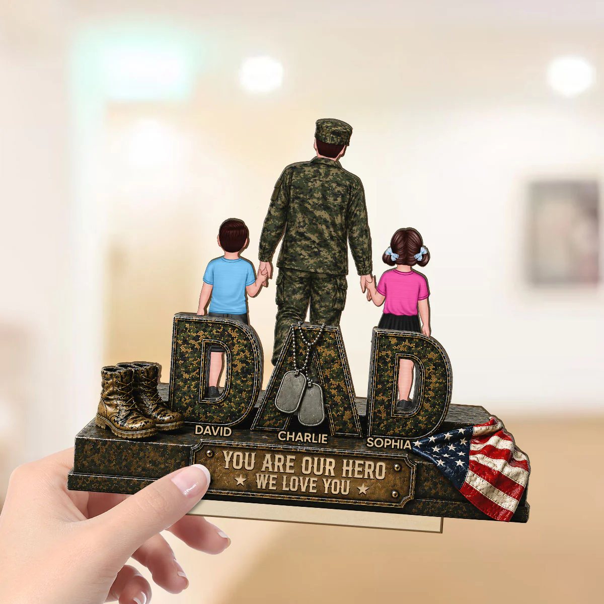 Army Dad You Are Our Hero - Personalized 2-Layered Wooden Plaque - Gift For Dad, Husband - Image 10