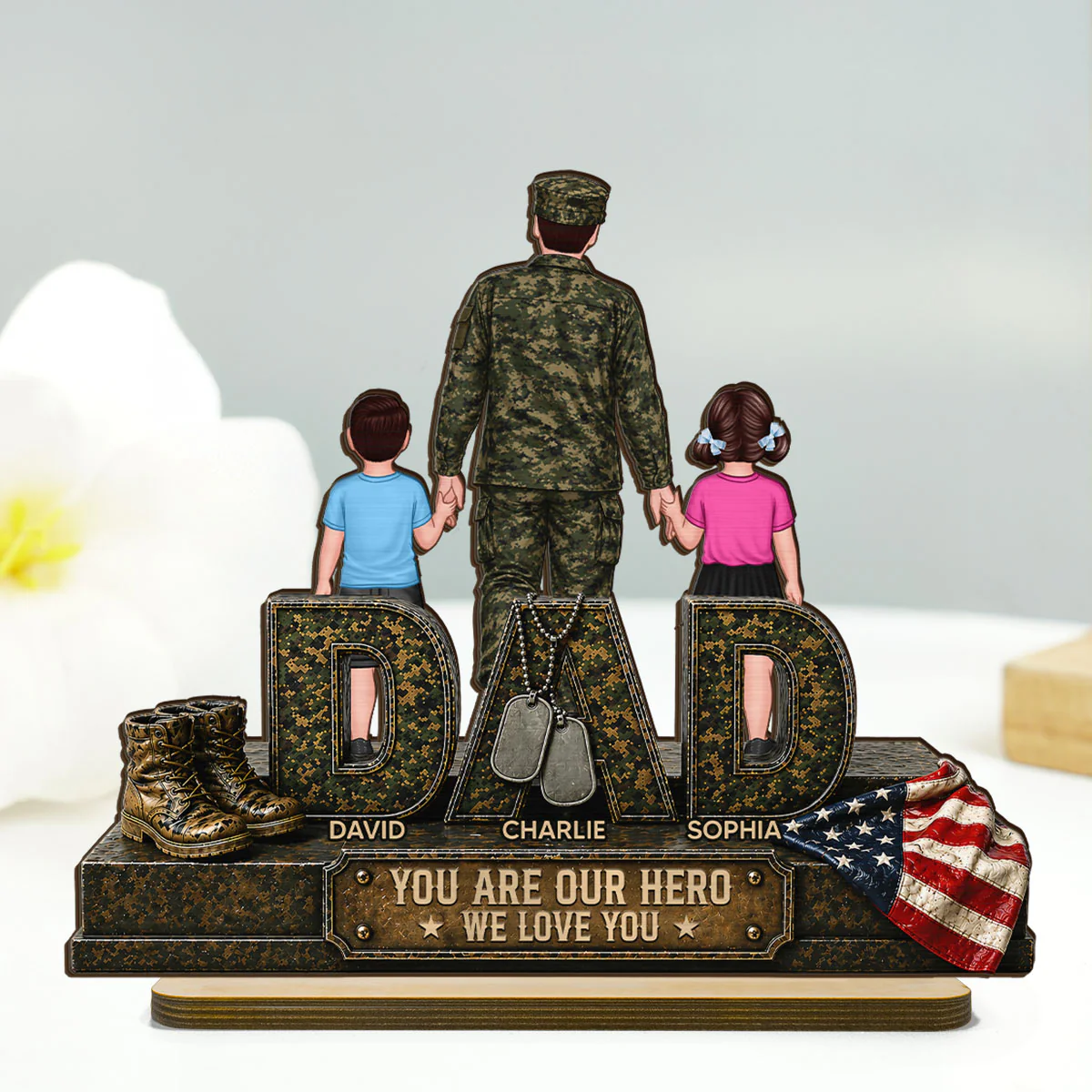 Army Dad You Are Our Hero - Personalized 2-Layered Wooden Plaque - Gift For Dad, Husband - Image 11