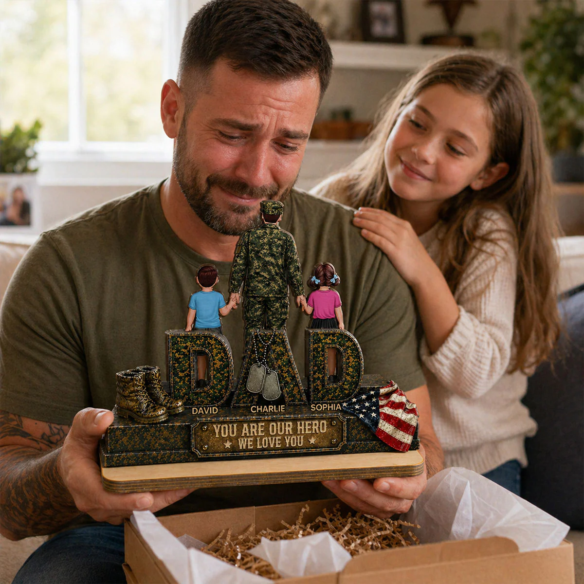 Army Dad You Are Our Hero - Personalized 2-Layered Wooden Plaque - Gift For Dad, Husband - Image 12