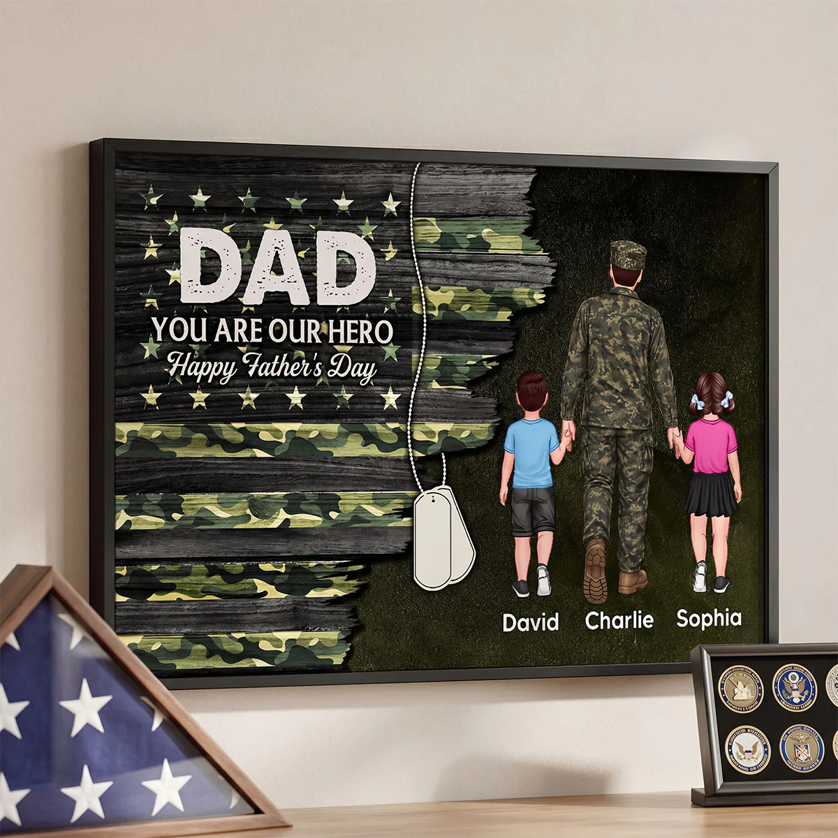 Army Millitary Half Camouflage Flag Dad - Personalized Poster - Father's Day Gift For Dad - Image 9
