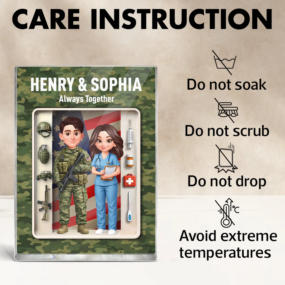 Army & Nurse Couple 3D Action Figure - Personalized Acrylic Block Plaque - Heartfelt Gift for Him, for Her - Image 7