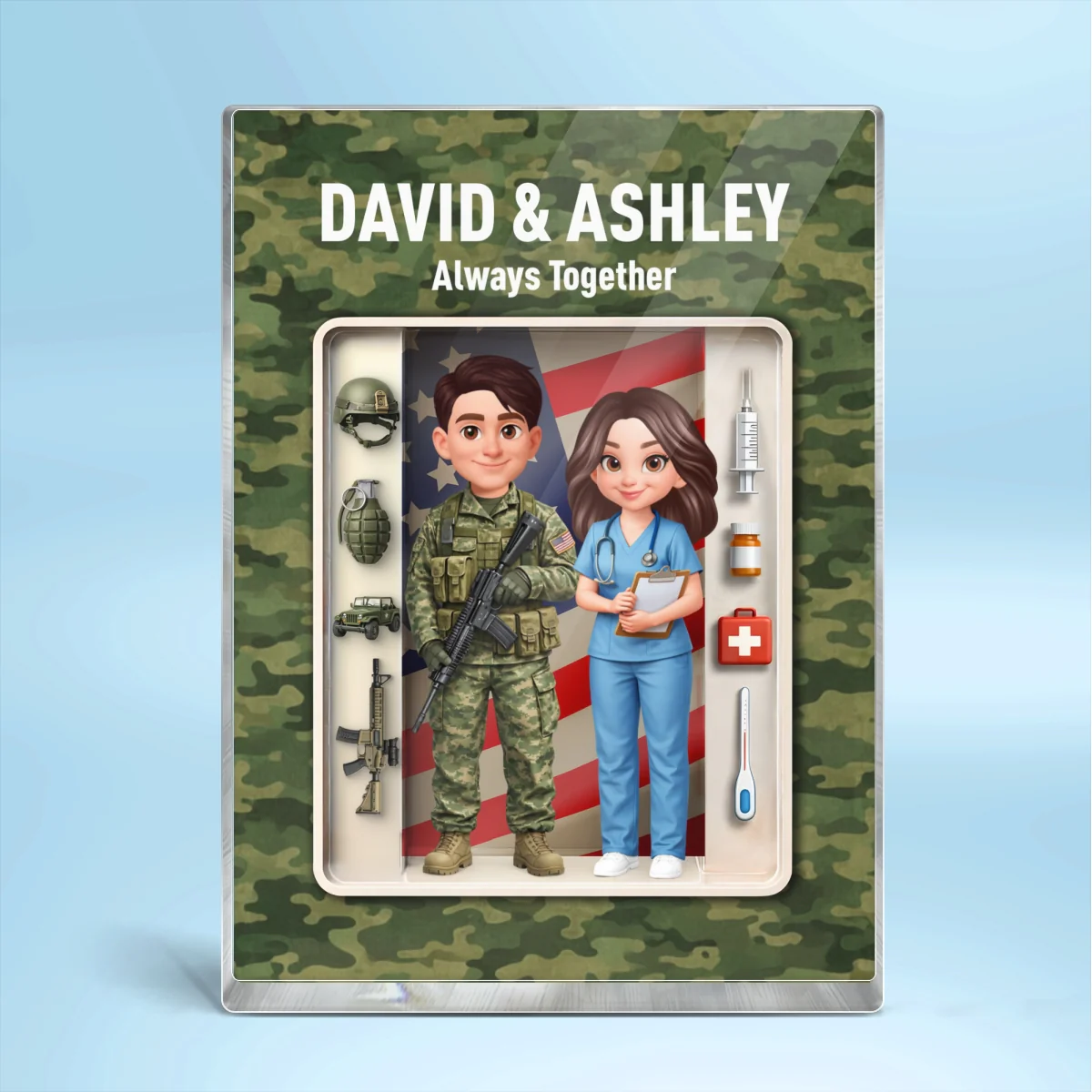 Army & Nurse Couple 3D Action Figure - Personalized Acrylic Block Plaque - Heartfelt Gift for Him, for Her - Image 9