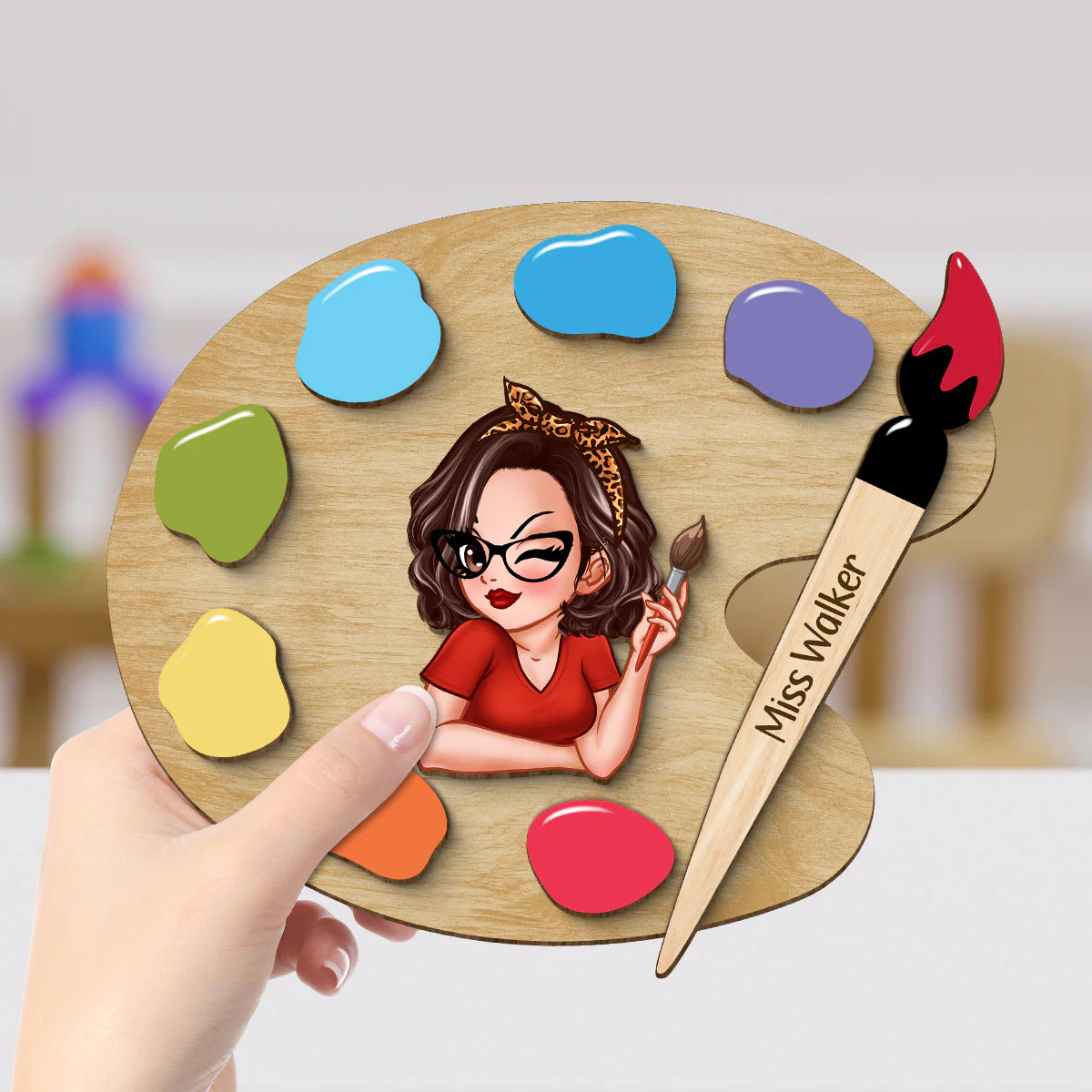 Art Teacher Palette Personalize 2-Layer Wooden Plaque, Back To School Gift - Image 4