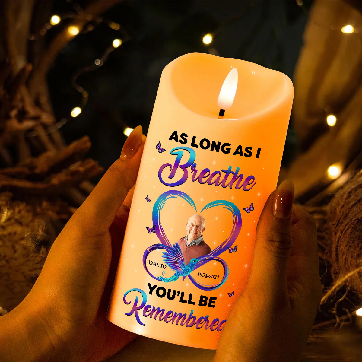 As Long As I Breathe You'll Be Remembered Personalized Flameless LED Candle, Christmas Gift, Sympathy Gift For Family Members - Image 2