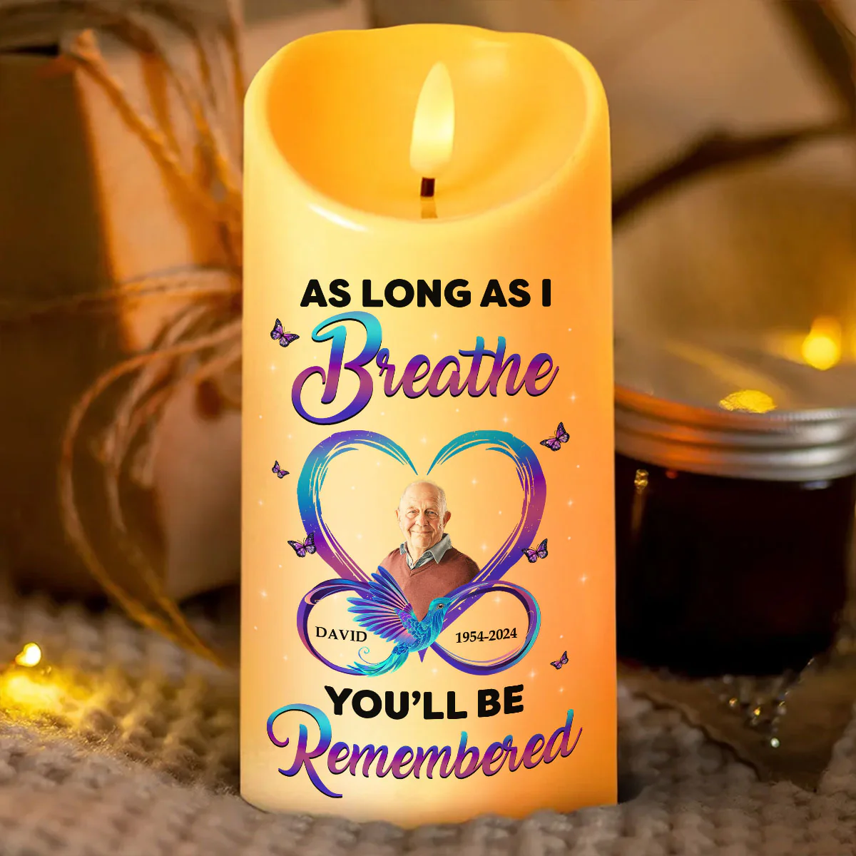 As Long As I Breathe You'll Be Remembered Personalized Flameless LED Candle, Christmas Gift, Sympathy Gift For Family Members - Image 3