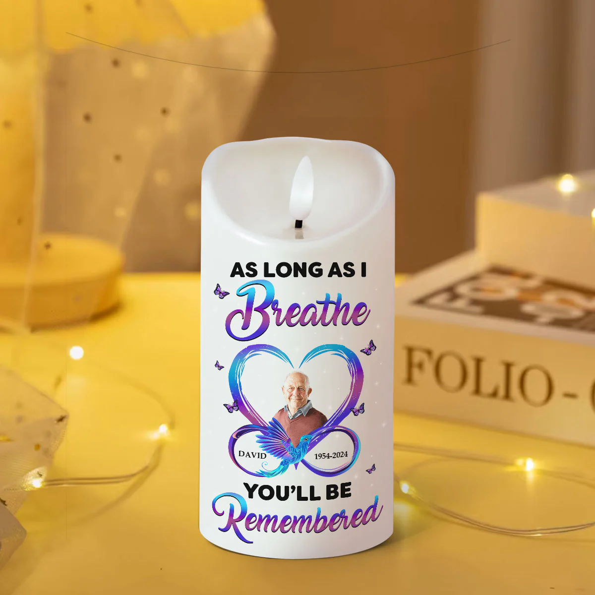 As Long As I Breathe You'll Be Remembered Personalized Flameless LED Candle, Christmas Gift, Sympathy Gift For Family Members - Image 4