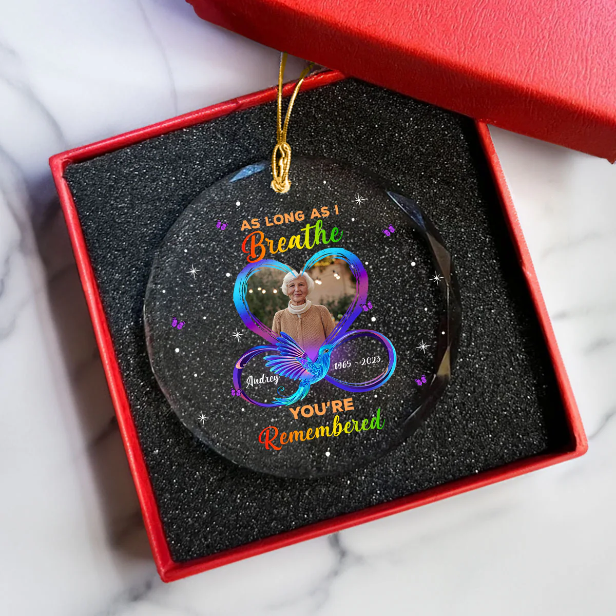As Long As I Breathe You’Re Remembered Memorial Memorial Glass Ornament, Upload Photo Personalized Memorial Keepsake - Image 2