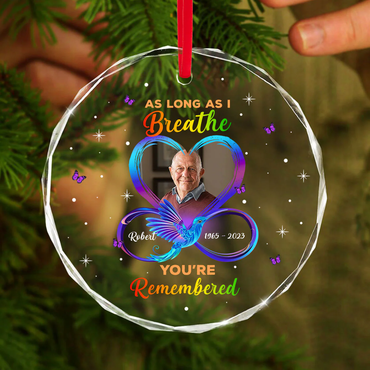 As Long As I Breathe You’Re Remembered Memorial Memorial Glass Ornament, Upload Photo Personalized Memorial Keepsake - Image 3