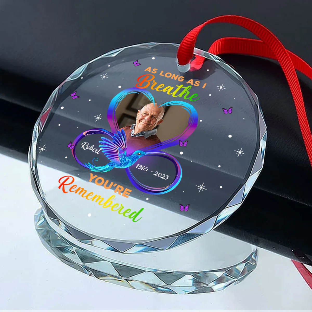 As Long As I Breathe You’Re Remembered Memorial Memorial Glass Ornament, Upload Photo Personalized Memorial Keepsake - Image 4
