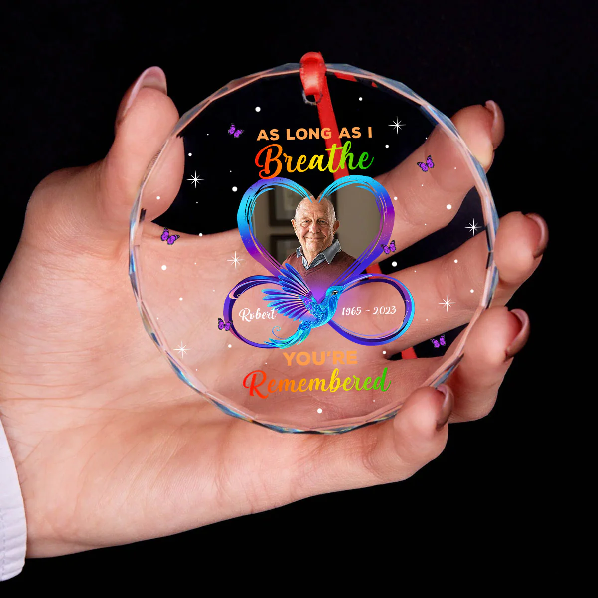 As Long As I Breathe You’Re Remembered Memorial Memorial Glass Ornament, Upload Photo Personalized Memorial Keepsake - Image 7