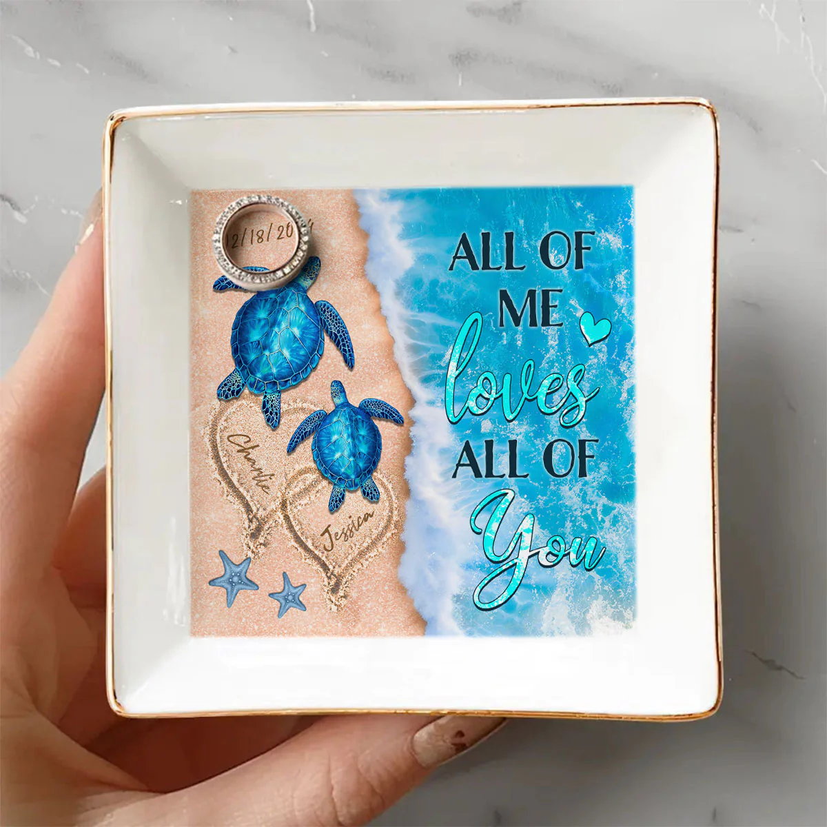 As The Ocean Has No End Turtle Couple Personalized Jewelry Dish, Wedding Gift, Anniversary Gift, Gift For Her - Image 2