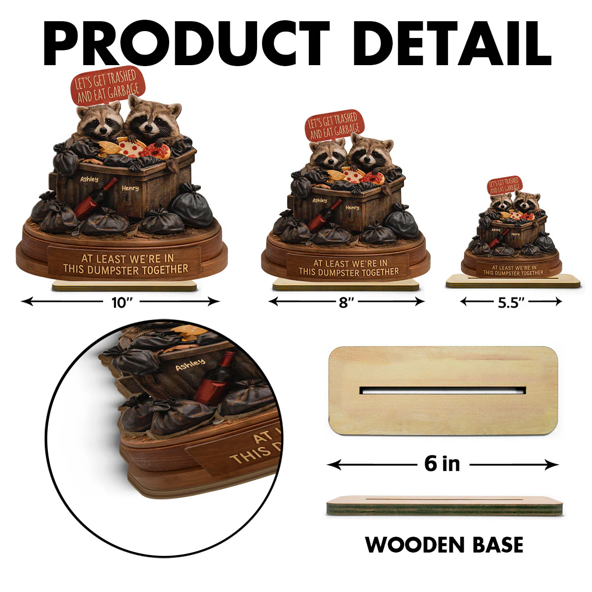 At Least We're In This Dumpster Together Funny Raccoon Couple - Personalized 2-Layered Wooden Plaque - Valentine's Day Gift for him, for her - Image 8
